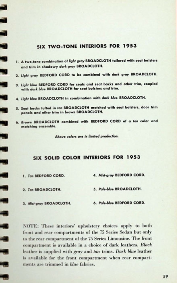 1953 Cadillac Salesmans Data Book Page 146
